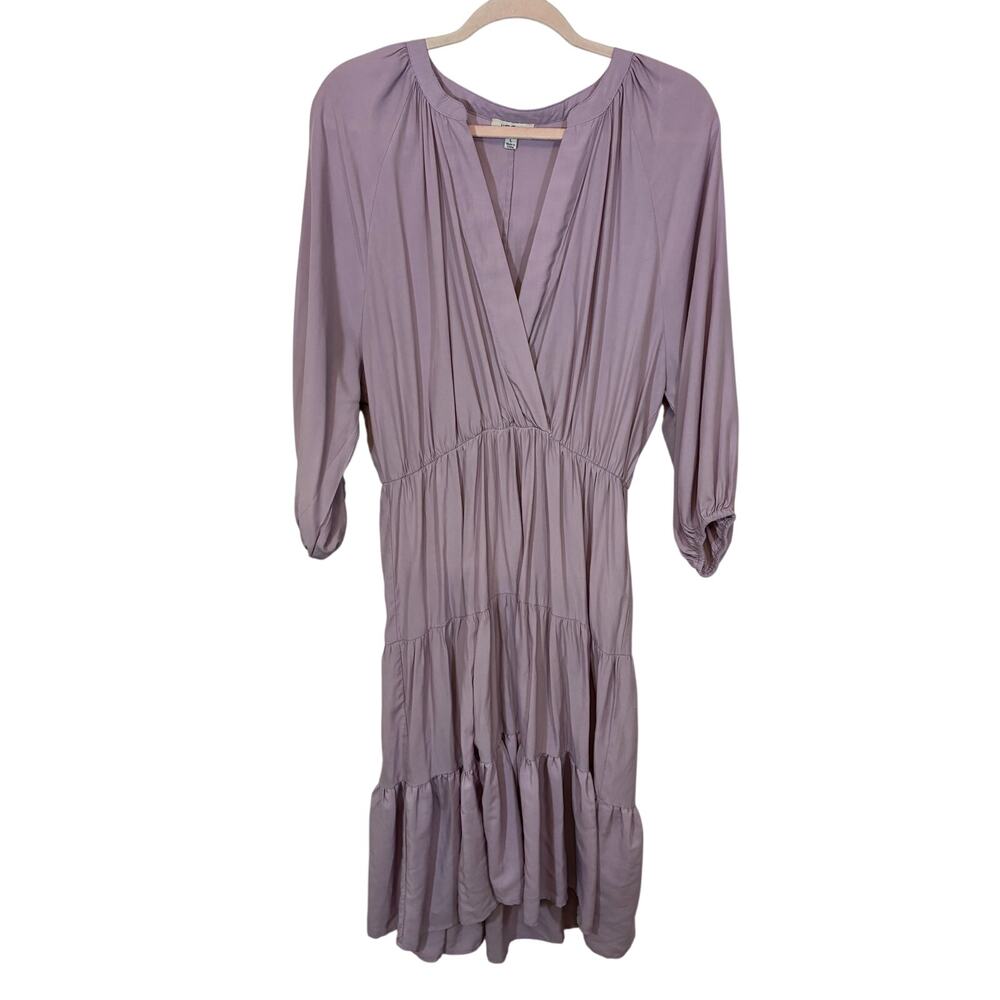 Entro Womens Large Lavender Tiered Midi Dress 3/4 Sleeve Cottagecore Boho